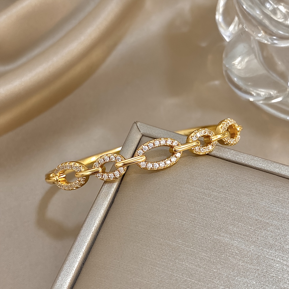 Gold-Plated Charm Bracelet with Rhinestones, Luxurious Gift